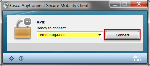Cisco AnyConnect Secure Mobility Client with remote.uga.edu entered
