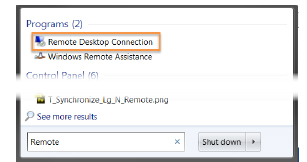 Programs (2) with Remote Desktop Connection selected
