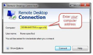 Remote Desktop Connnection with Computer: field selected